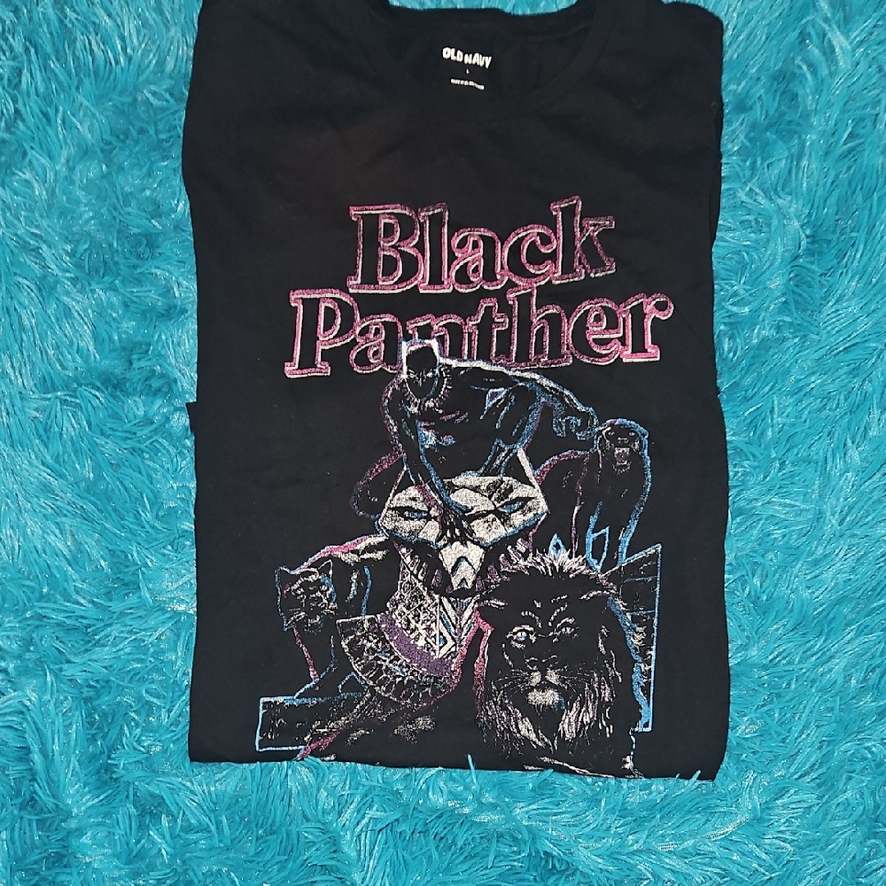 Men's Old Navy Black Black Panther Graphic Tee with Pink & Blue Accents